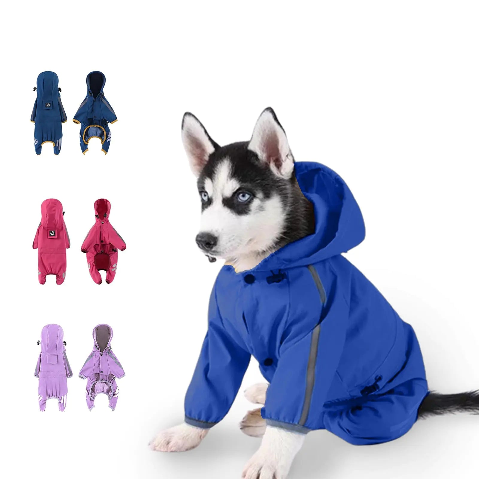 COIWE Dog Raincoat Dog Rain Jacket for Puppy Dog with Hat Small Dog Lightweight Raincoat Waterproof Rain Jacket with Reflective Strip. (Navy Blue X-Large)