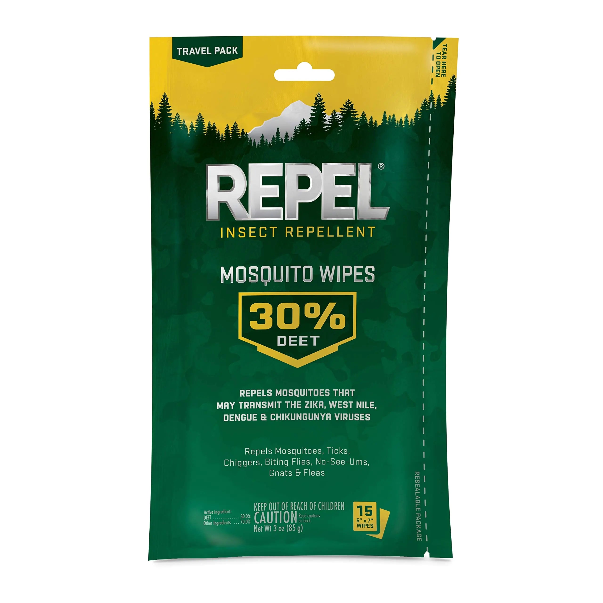 COIWE Repel Insect Repellent Mosquito Wipes Repels Mosquitoes Ticks Gnats and Other Listed Pests 30% DEET (15 Wipes) Travel Sized